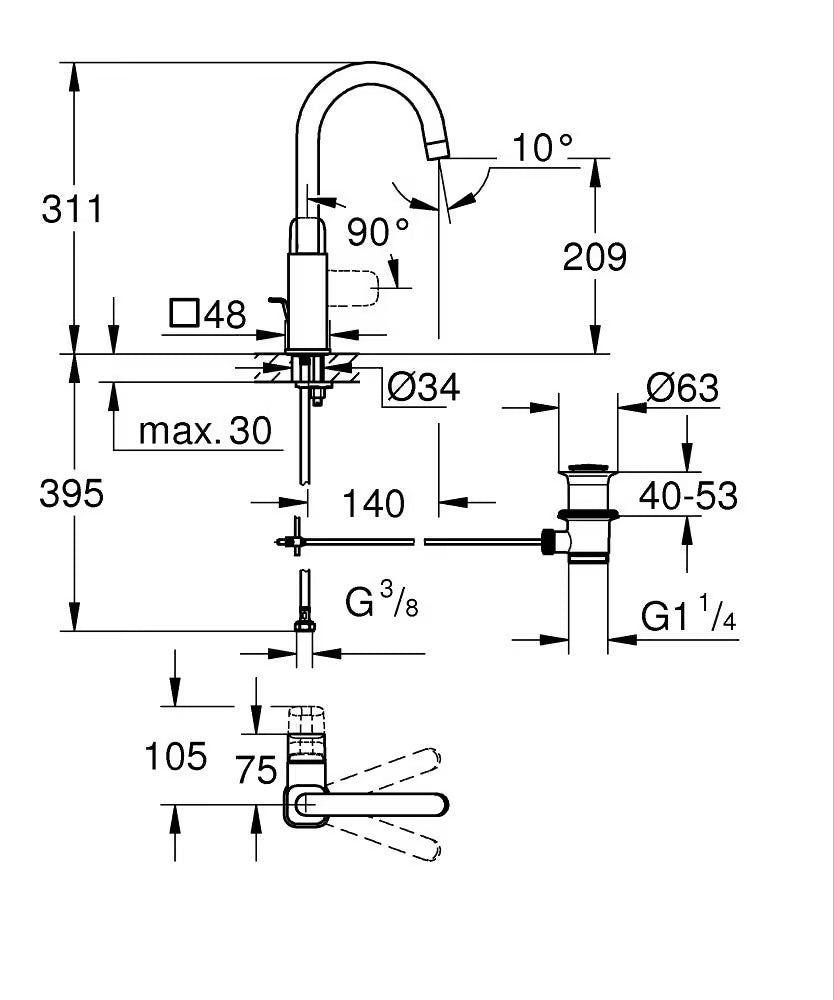 Grohe Cubeo Einhand-Waschtischarmatur L-Size