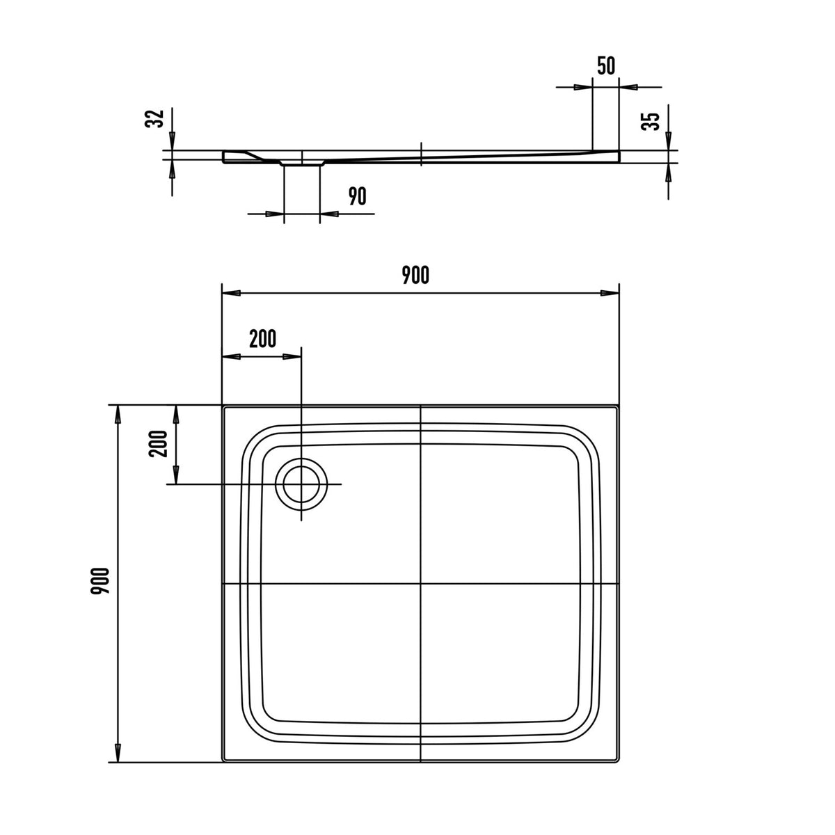 Vigour Clivia V2 Quadrat-Duschwanne aus Stahl extraflach