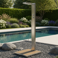 Elba Edelstahl Gartendusche Kalt- und Warmwasser mit Kopfbrause & Bodenplatte