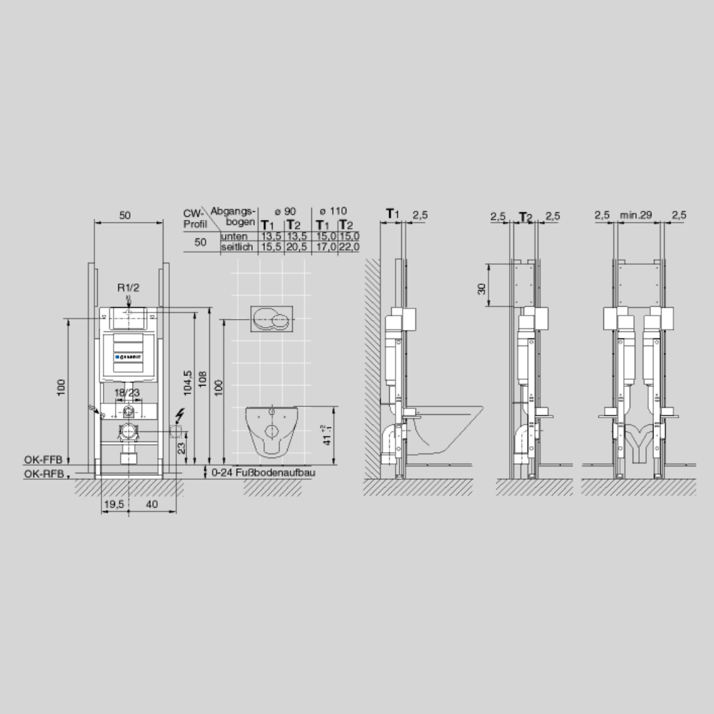 Huter Montagemodul 1020-G für Wand- und Dusch-WC