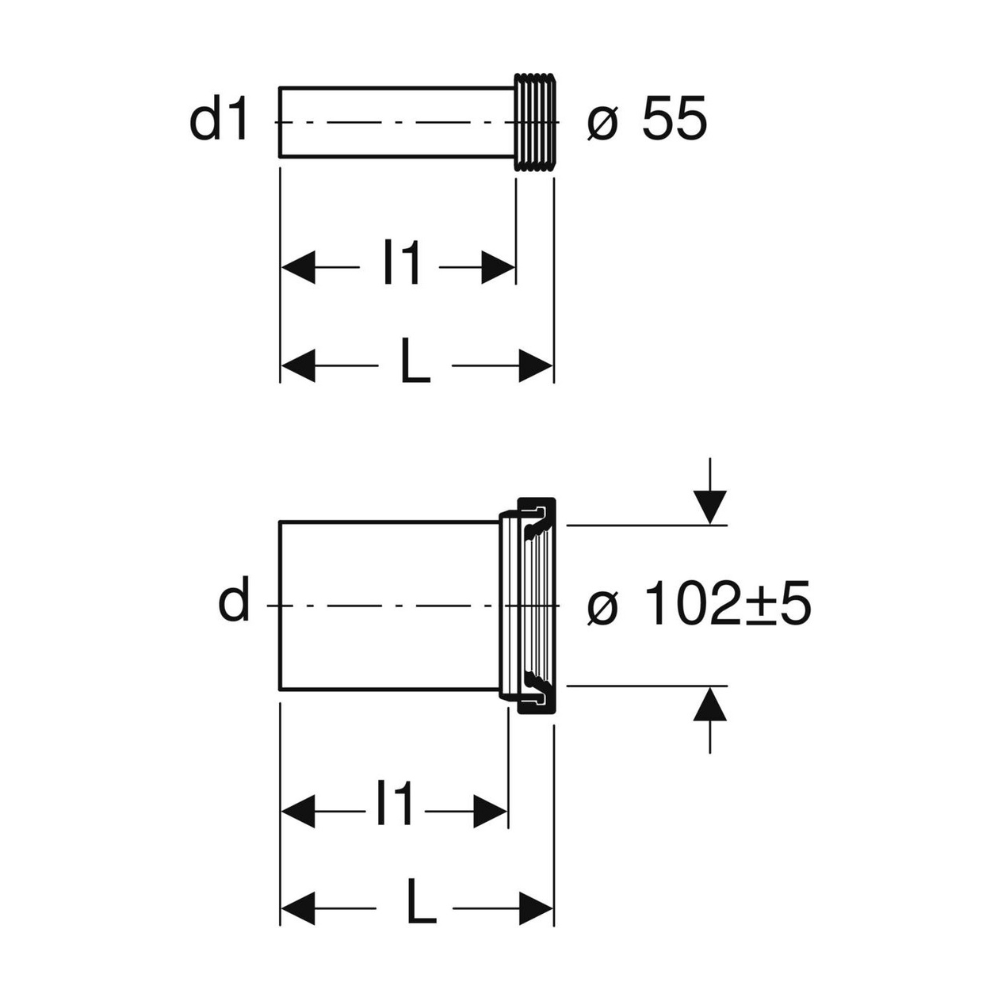 Geberit Universal Anschlussgarnitur 18,5cm für Wand-WC DN110
