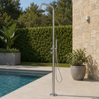 Juist Edelstahl Gartendusche Kalt- und Warmwasser mit Kopfbrause & Handbrause