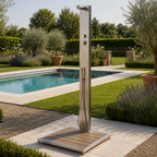 Malta Edelstahl Gartendusche Kalt- und Warmwasser mit Kopfbrause & Bodenplatte