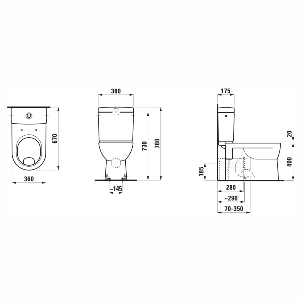 Laufen Pro Stand-WC Kombination Flachspüler mit Spülrand für aufgesetzten Spülkasten