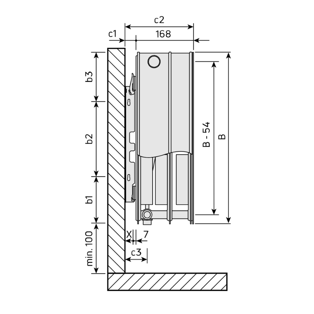Vogel & Noot T6 Typ 33PM Plan Heizkörper Tiefe 168 mm mit Mittelanschluss