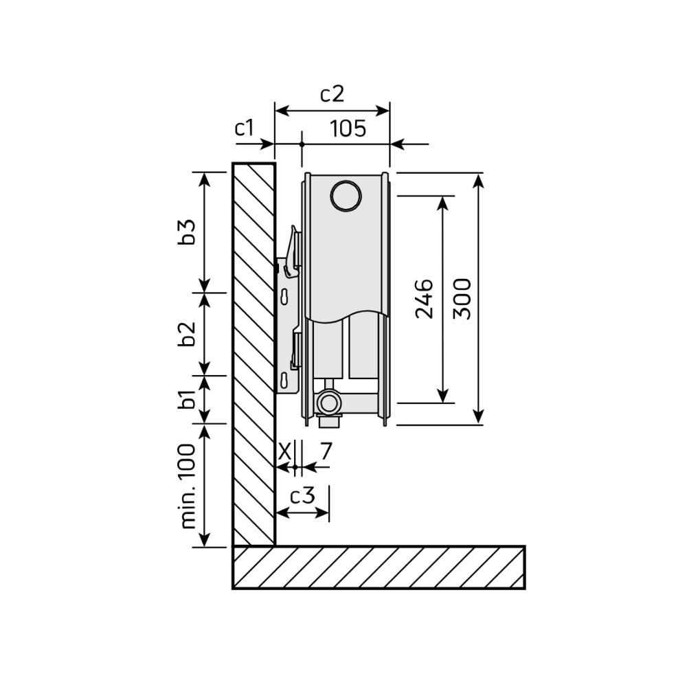 Vogel & Noot T6 Type 22VM Heizkörper Tiefe 105 mm mit Mittelanschluss