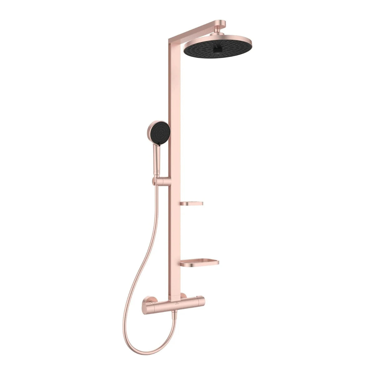 ALVA Spa Duschsystem aus Alu mit Thermostat, Seifenschale & Ablage