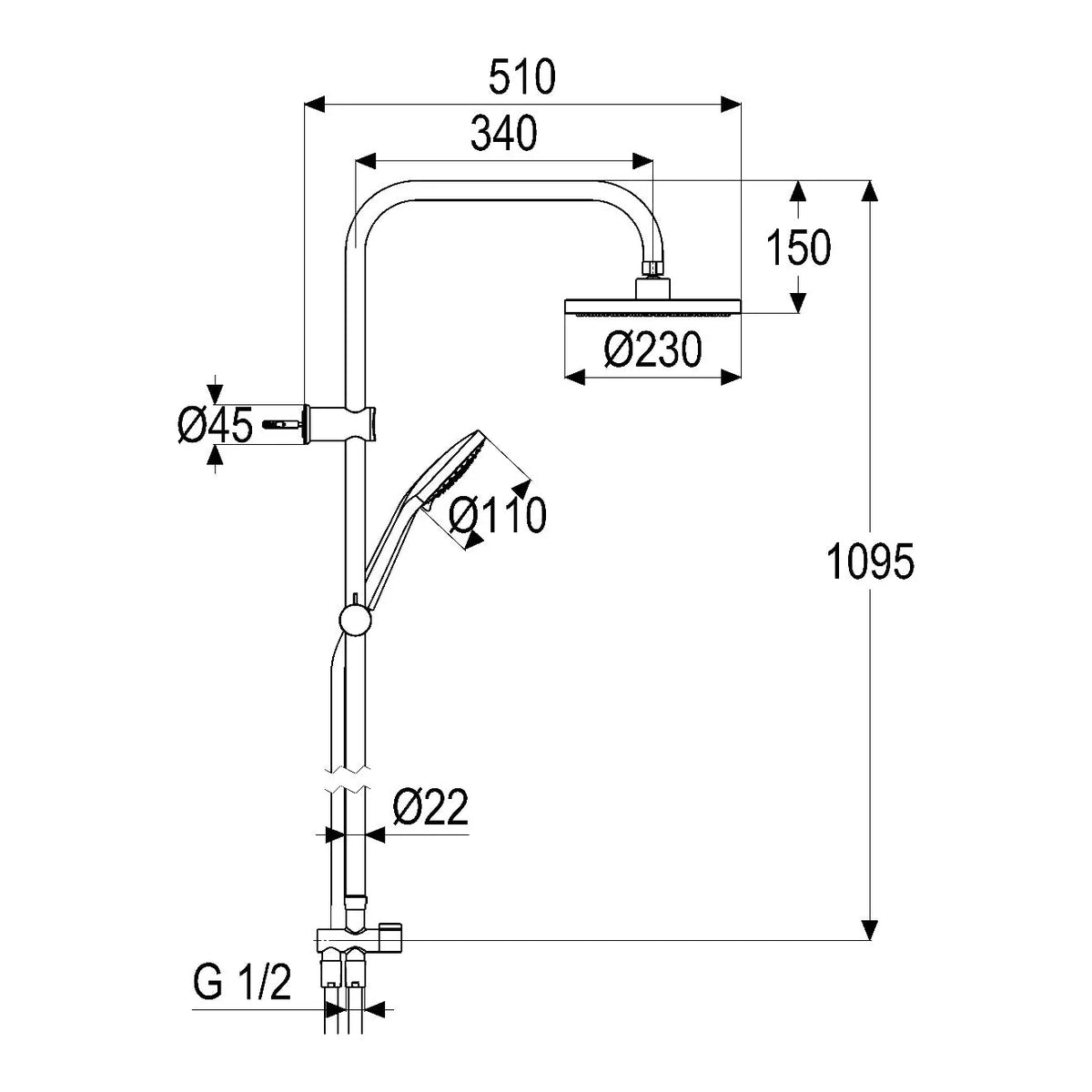ALVA Spa Duschsystem für Armatur mit Handbrause & Kopfbrause