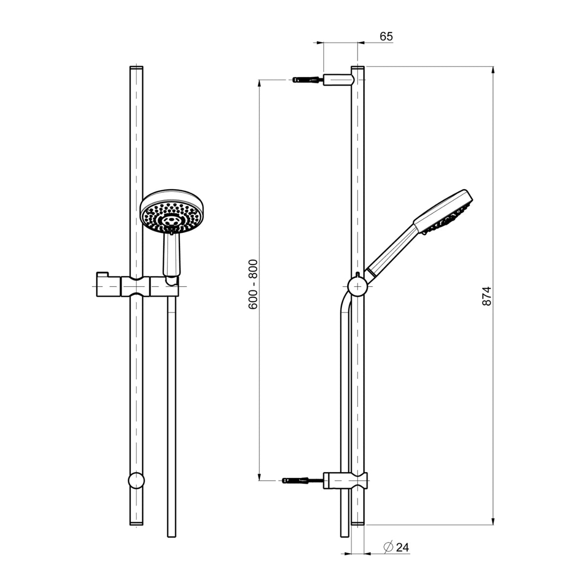 ALVA Varia Brausestangenset 90cm verstbellbare Befestigung 3 Strahlarten