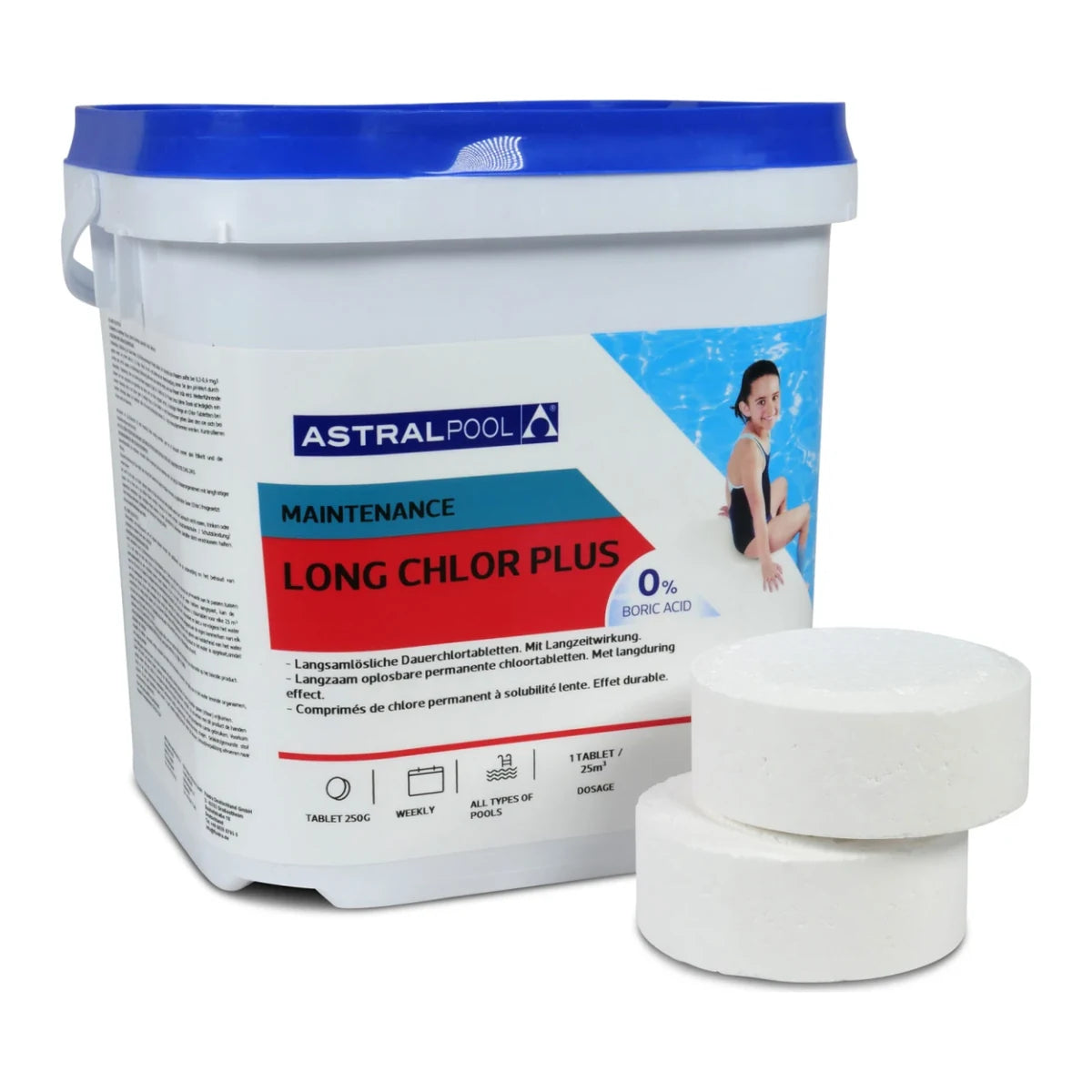 Astral Pool Long Chlor Plus KS-Eimer 5kg Chlortabletten langsamlöslich