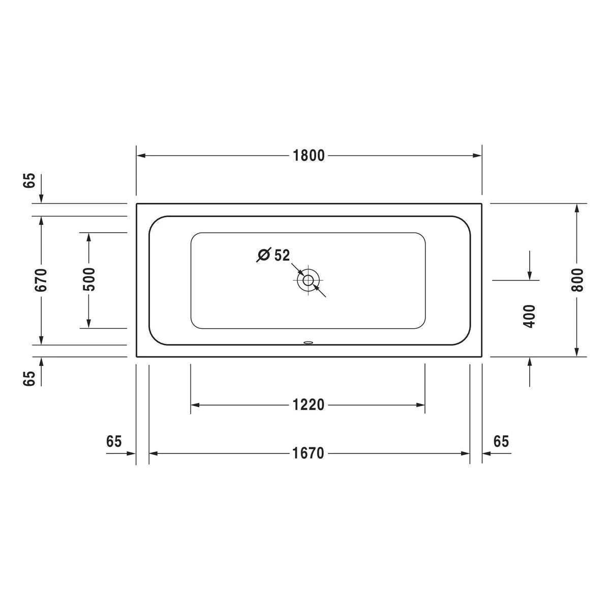 Duravit D-Code Badewanne mit 2 Rückenschrägen