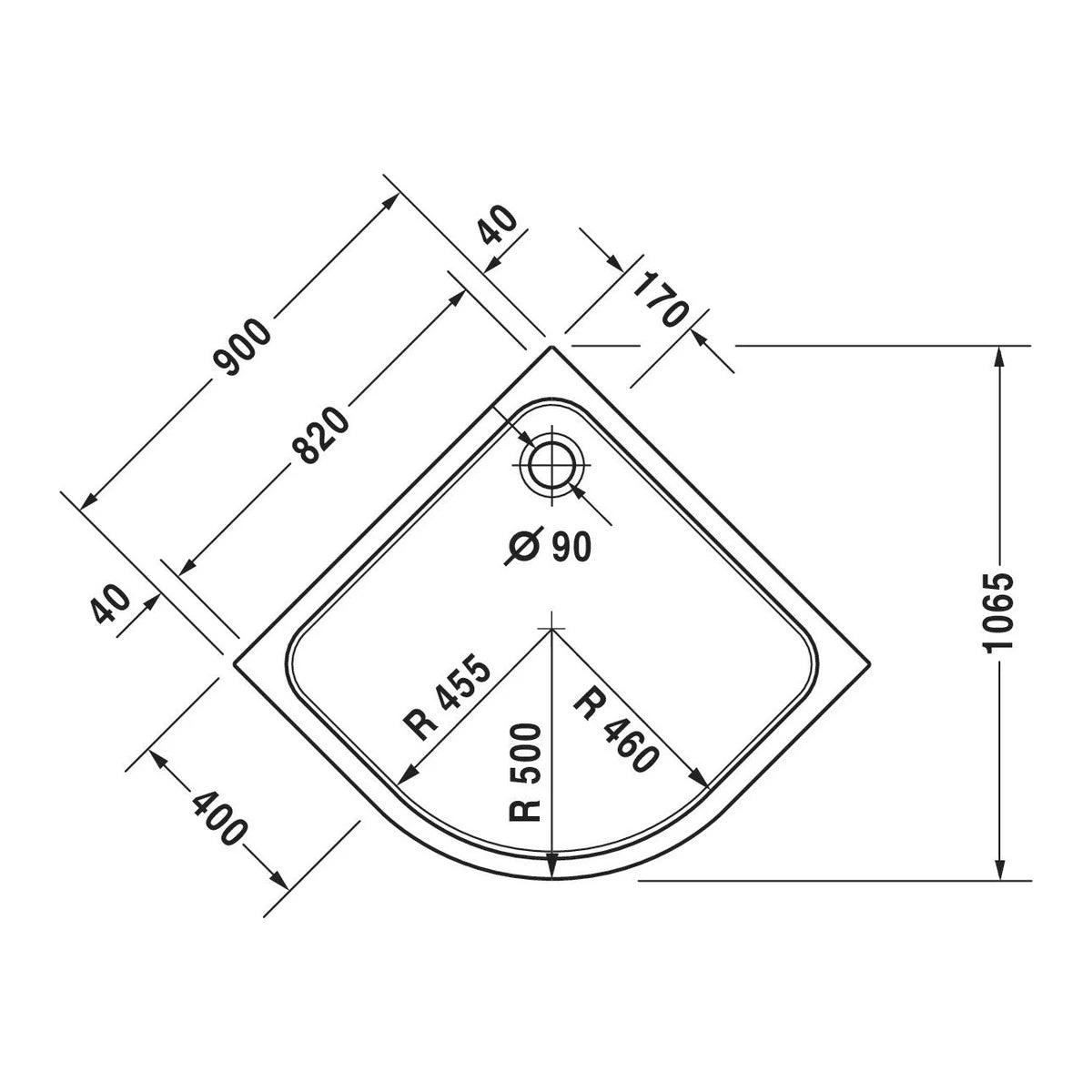 Duravit D-Code Viertelkreis-Duschwanne mit Eckablauf