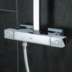 GROHE Duschsystem Euphoria Cube System 230 26087, mit Aufputz-Thermostatbatterie, Wandmontage, maximaler Durchfluss bei 3 bar: 13 l/min (Kopfbrause), 9 l/min (Handbrause), chrom