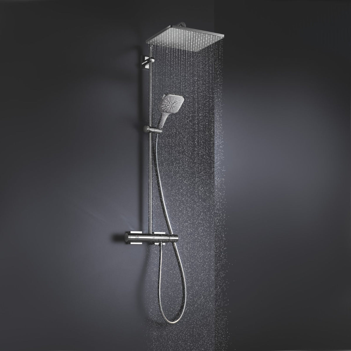 GROHE Duschsystem Rainshower SmartActive 310 26649, mit Thermostatbatterie, Wandmontage, Kopfbrause Cube, Handbrause Cube 26550000, chrom