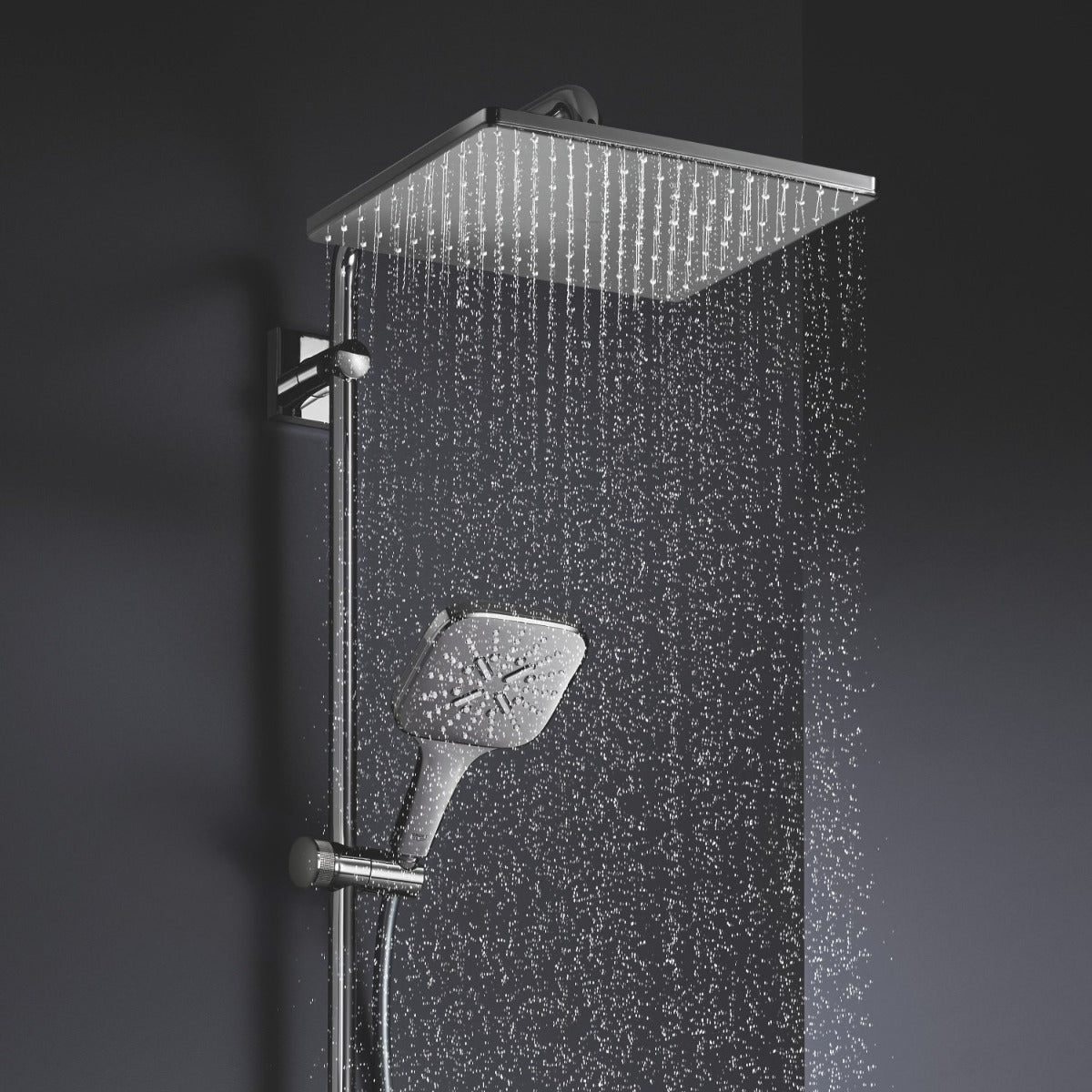 GROHE Duschsystem Rainshower SmartActive 310 26649, mit Thermostatbatterie, Wandmontage, Kopfbrause Cube, Handbrause Cube 26550000, chrom