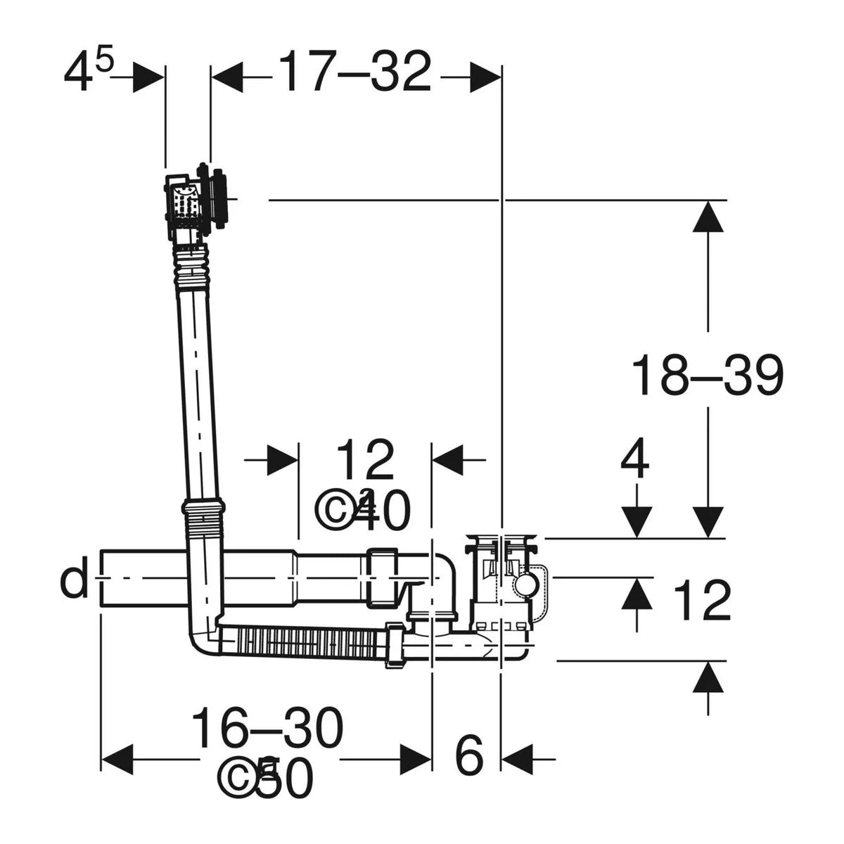 Geberit Ein- Ab- & Überlaufgarnitur für Nomralwannen
