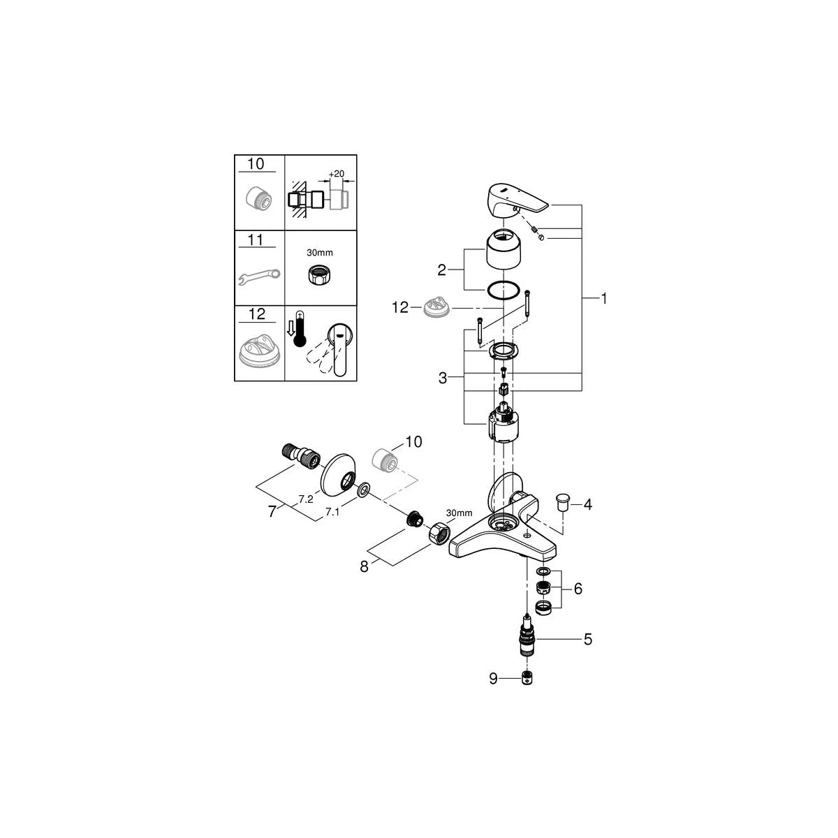 Grohe BauFlow Wannenarmatur mit Wanneneinlauf