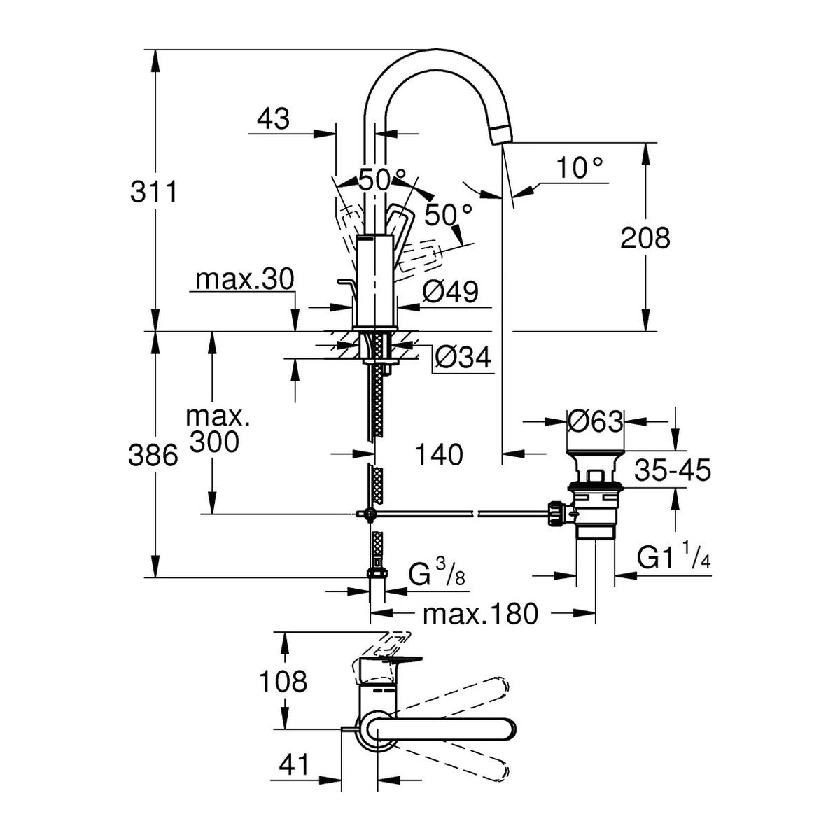 Grohe BauLoop L-Size Einhebel Waschtischarmatur schwenkbar