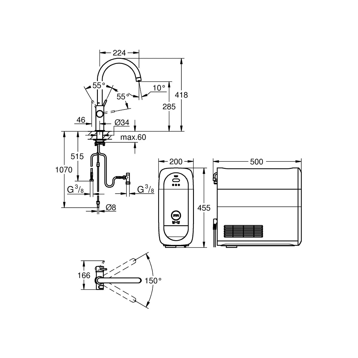 Grohe Blue Home C Küchenarmatur Starter Kit mit Kühleinheit