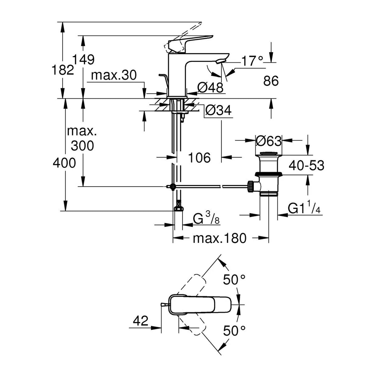Grohe Cubeo S-Size Einehbel Waschtischarmatur