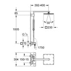 GROHE Duschsystem Euphoria Cube System 230 26087, mit Aufputz-Thermostatbatterie, Wandmontage, maximaler Durchfluss bei 3 bar: 13 l/min (Kopfbrause), 9 l/min (Handbrause), chrom