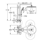 GROHE Duschsystem Euphoria System 310 26075_1, Thermostat, Aquadimmer Funktion, 450 mm Duscharm, Kopfbrause Rainshower Mono 310 (26561), maximaler Durchfluss (bei 3 bar): 13,5 l/min, Handbrause Euphoria 110 Massage (27221), GROHE CoolTouch, chrom