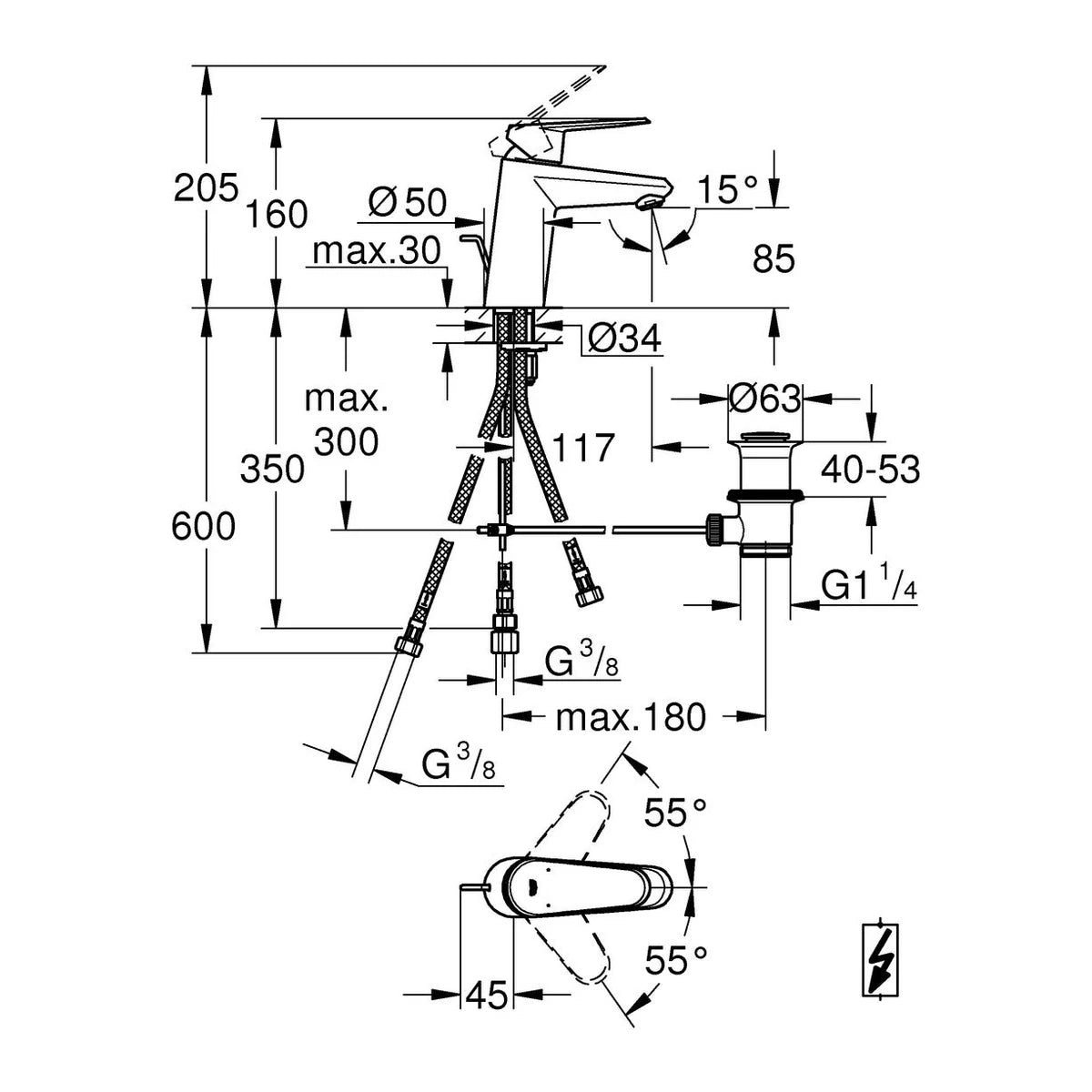 Grohe Eurodisc Cosmopolitan S-Size Niederdruck Waschtischarmatur