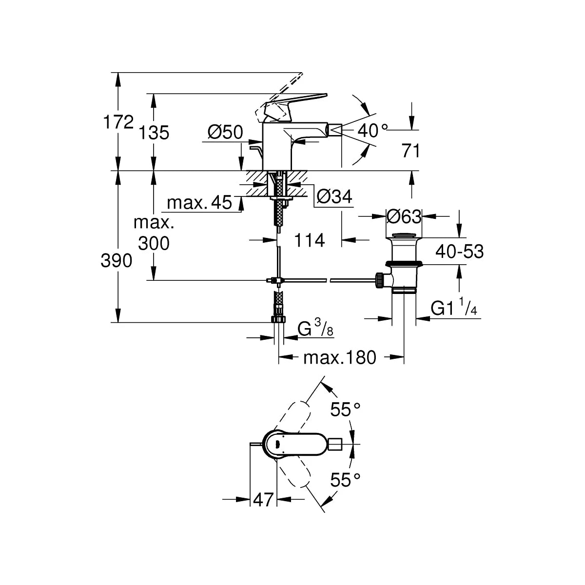 Grohe Eurosmart Cosmopolitan Bidet Armatur S-Size