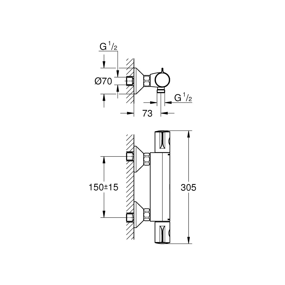 Grohe Grohtherm 800 Thermostat-Brausebatterie 1/2″ chrom