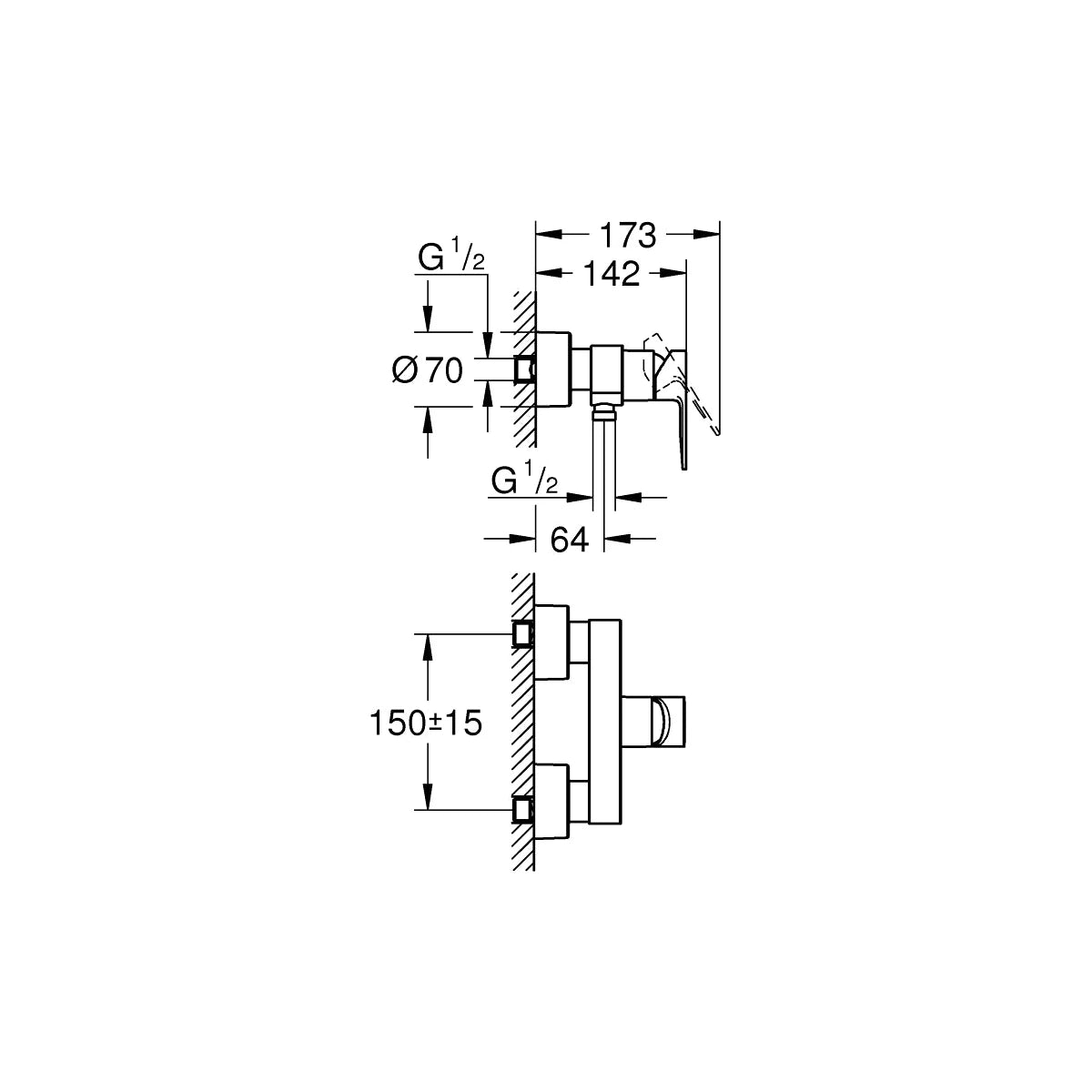 Grohe Lineare Einhand-Brausebatterie, 1/2″ chrom