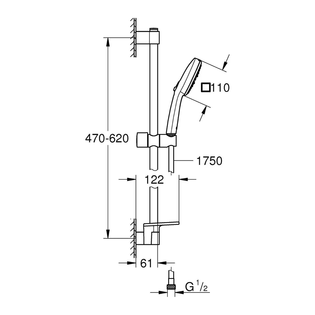 Grohe Tempesta Cube 110 60cm 2jet Brausegarnitur mit Handbrause