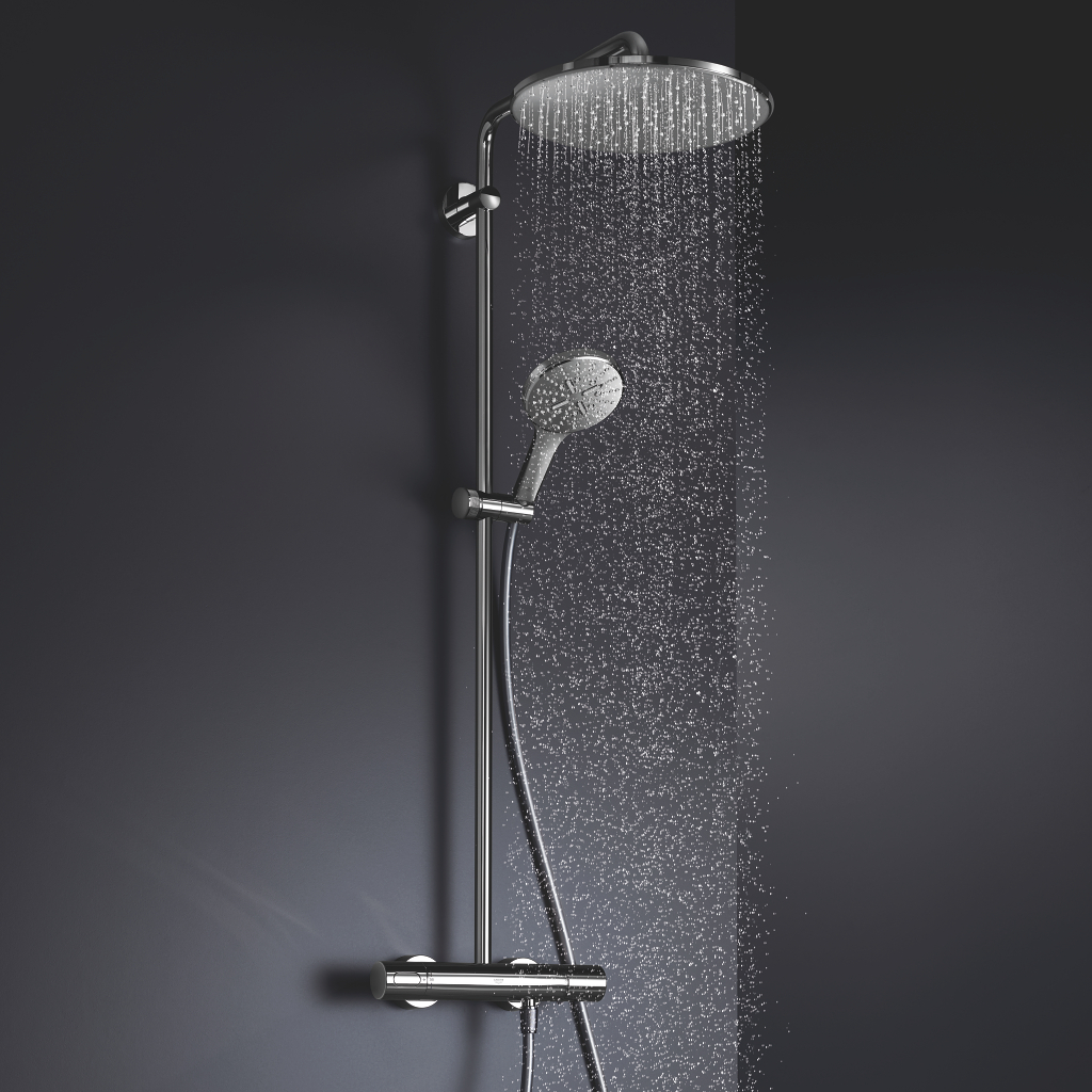 GROHE Duschsystem Rainshower SmartActive 310 26647, mit Thermostatbatterie, Wandmontage, Kopfbrause, Handbrause 26544000, chrom