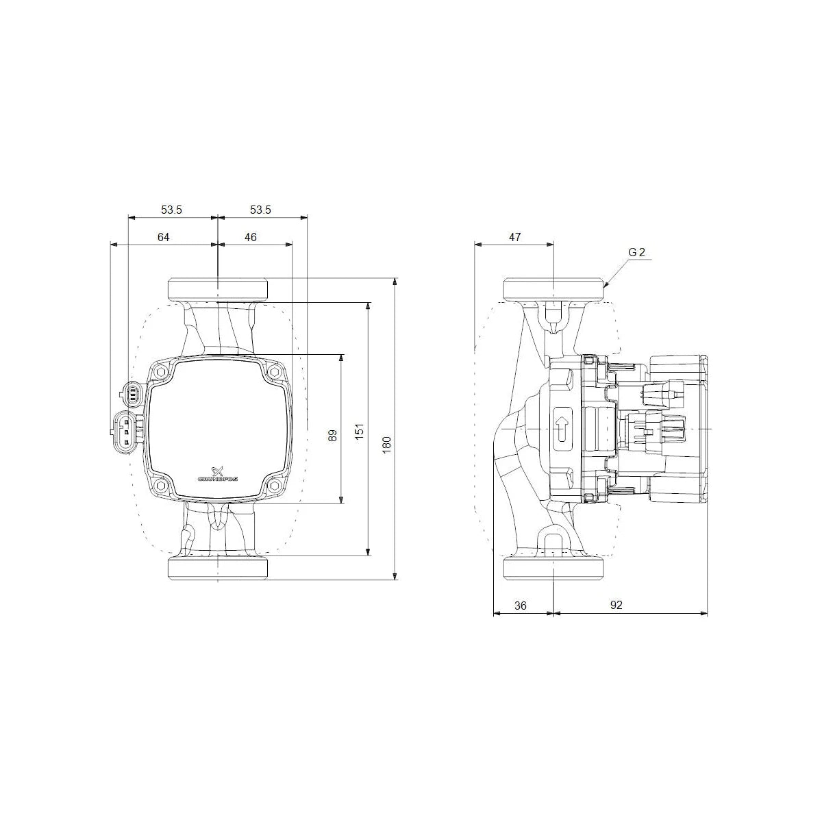 Grundfos Heizungspumpe ALPHA 2 GO 32-40 Baulänge 180mm
