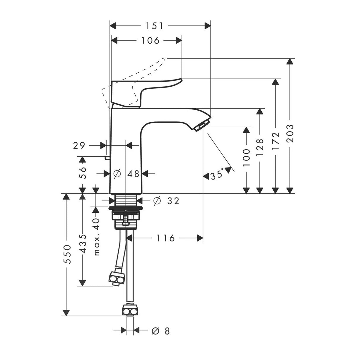 Hansgrohe Metris 110 Niederdruck Einhebel Waschtischarmatur