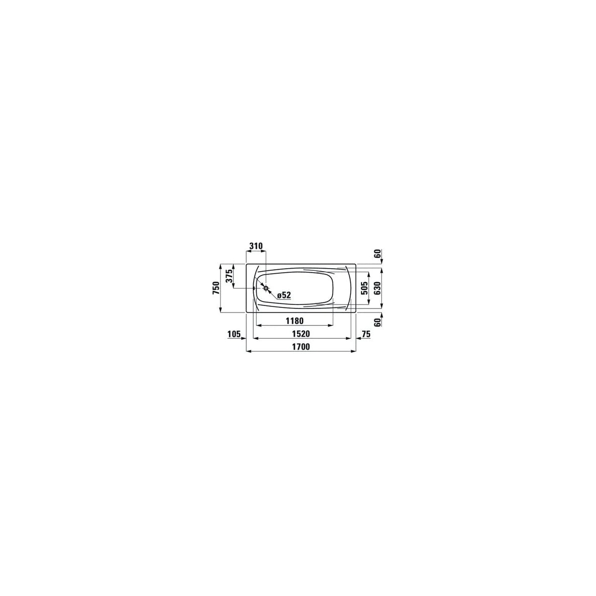 Laufen Palladium Stahl Einbau-Badewanne (170x75x43cm)