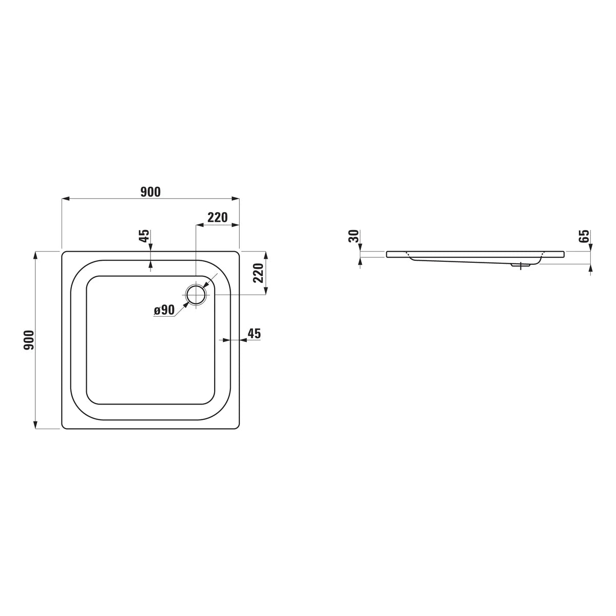 Laufen Platina Stahl Quadrat-Duschwanne mit Eckablauf
