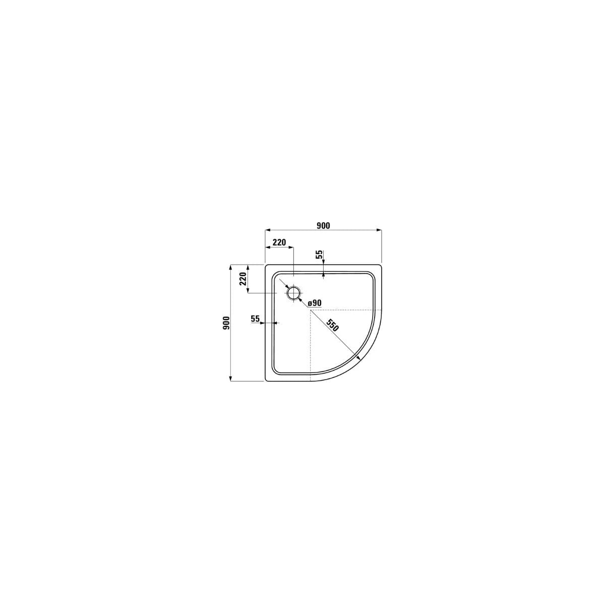 Laufen Platina Stahl Viertelkreis-Duschwanne extra flach