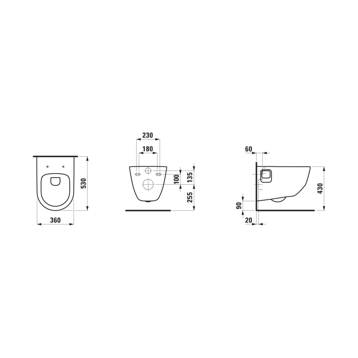 Laufen Pro Wand-WC "rimless" Tiefspüler mit Nischen