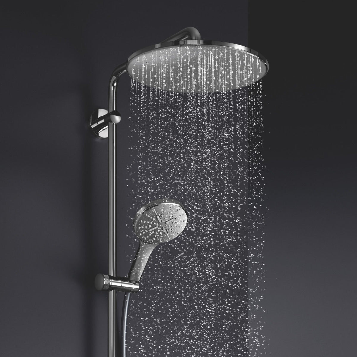 GROHE Duschsystem Rainshower SmartActive 310 26647, mit Thermostatbatterie, Wandmontage, Kopfbrause, Handbrause 26544000, chrom