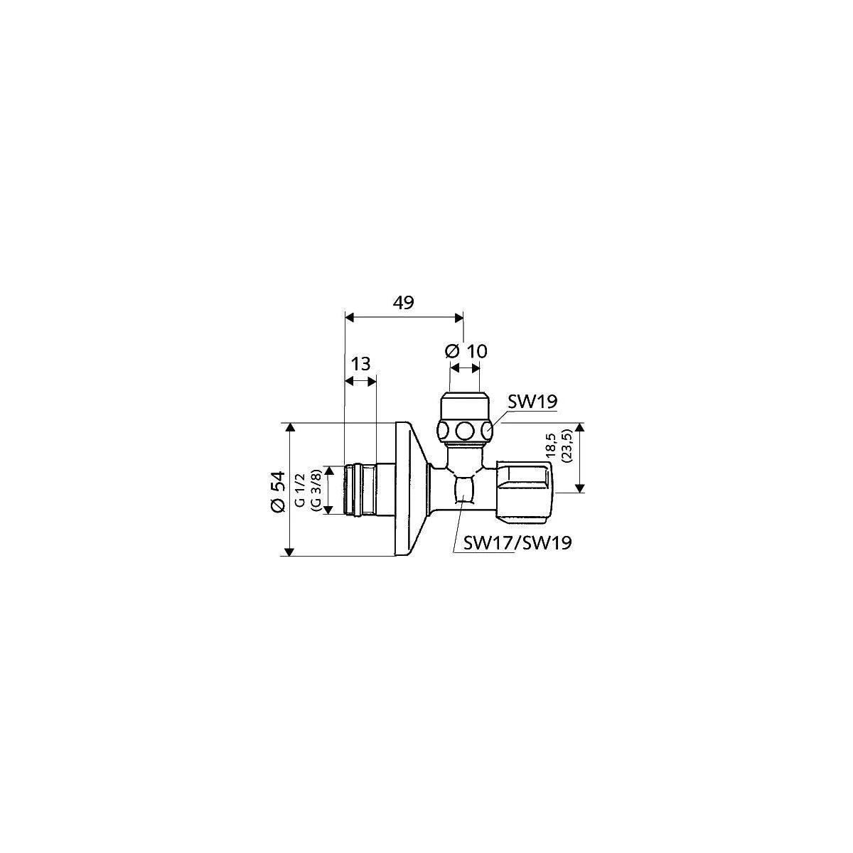 Schell Eckventil 1/2" mit Schubrosette und Regulierfunktion