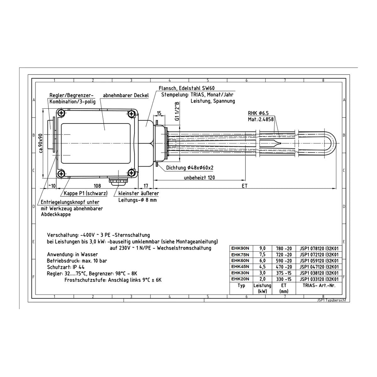 Trinnity Flansch-Einbauheizung 9kW 400V