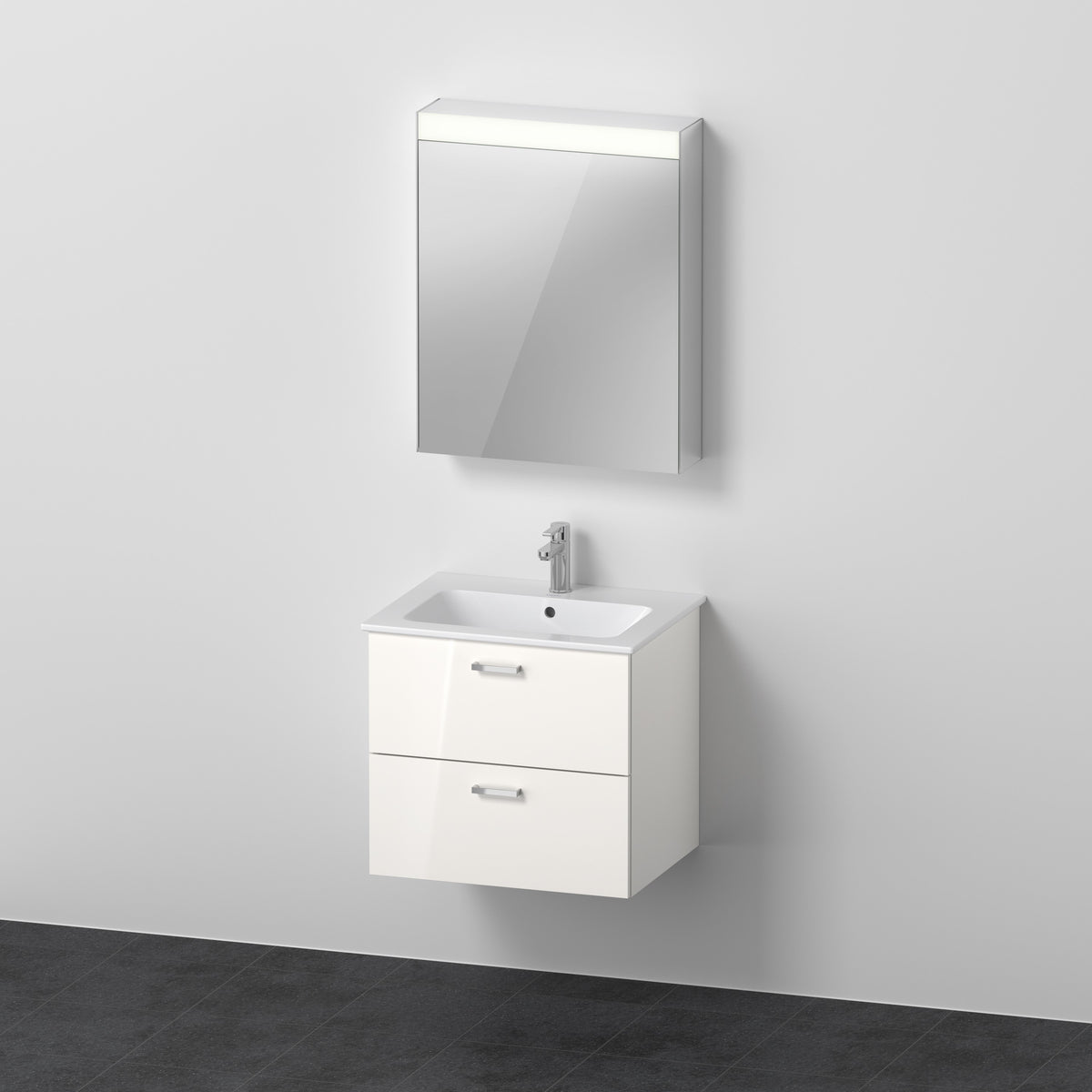 Duravit XBase Waschtisch und Unterbau mit Spiegelschrank